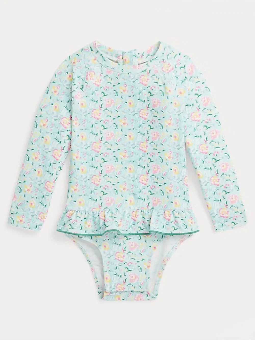 Ralph Lauren Baby Girl Floral Ruffled One-Piece Rashguard Swimsuit - Size 18-24M